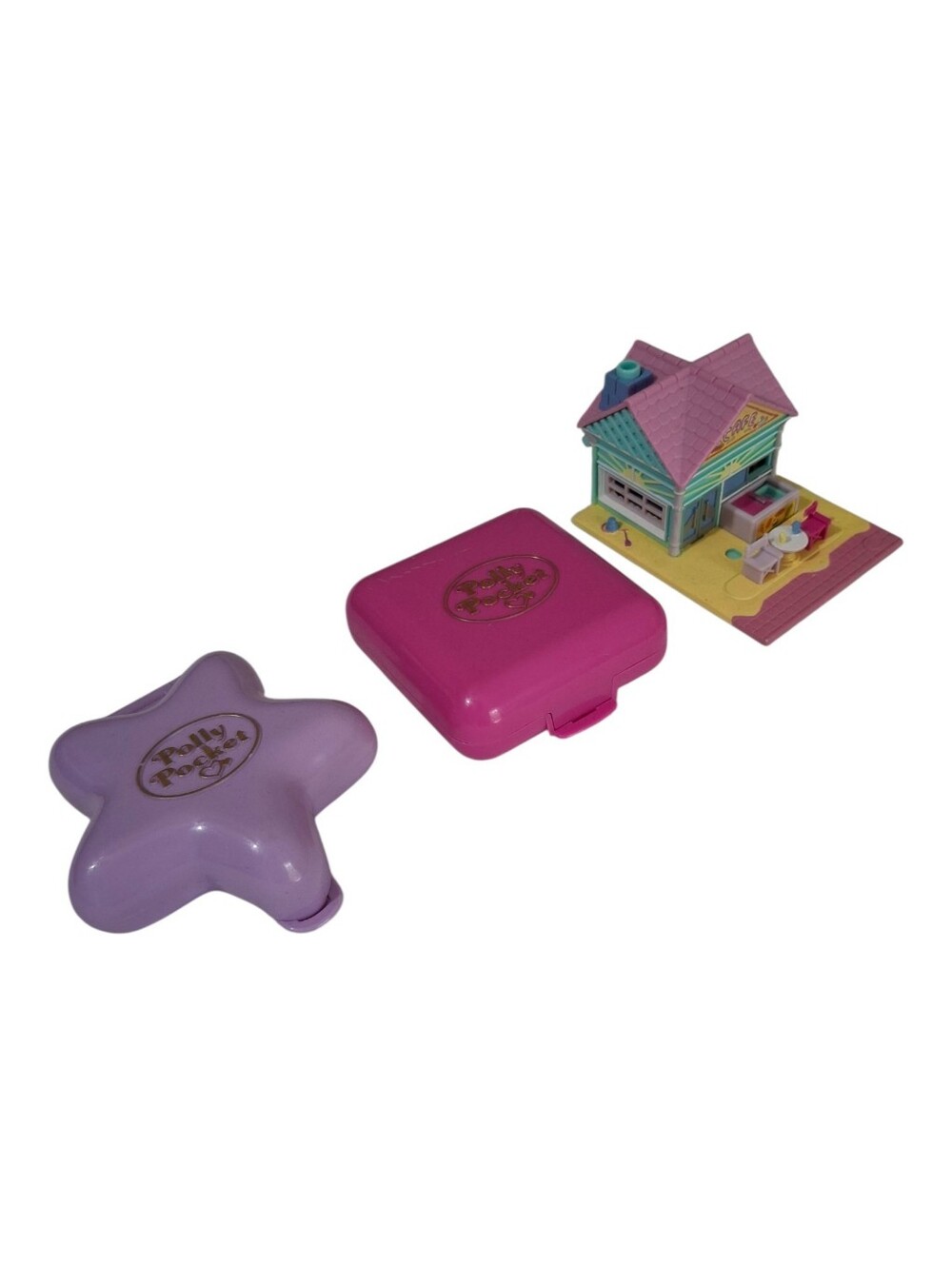 3 Vintage 1989-93 Polly Pocket Bluebird Toys Fairy Fantasy Beach Cafe Wild Zoo